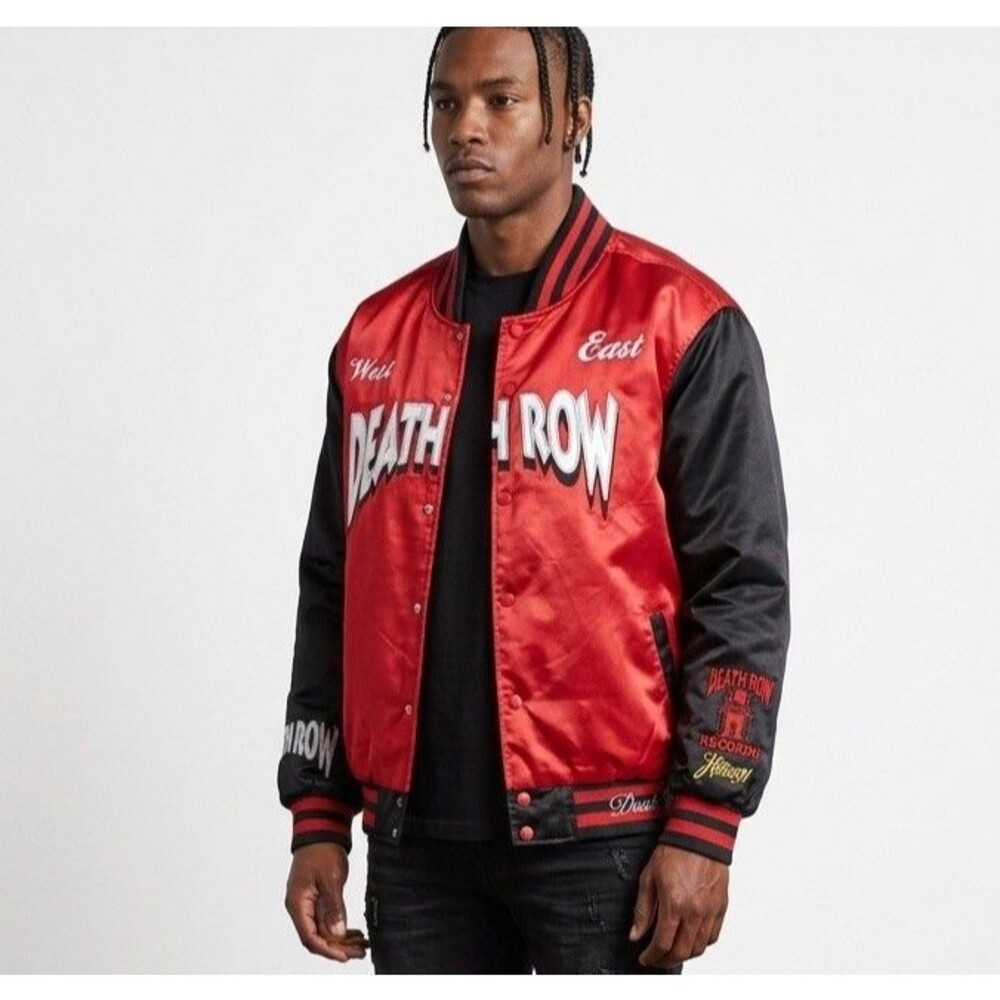 Death Row Records Headgear Classics Satin Bomber Jacket Red Black XL Hip Hop